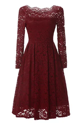 $28.20 • Buy Women Off Shoulder Long Sleeve Lace Dress Cocktail Evening Party Ball Gown Noble