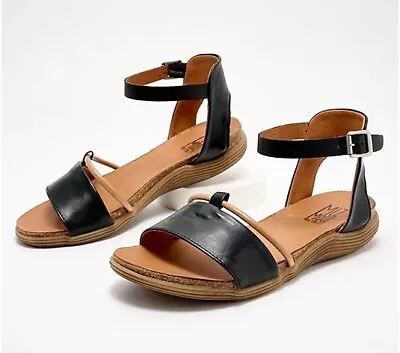 New Miz Mooz Marcie Sandals Women's Black Ankle Strap Leather Sz US 7.5-8 EUR 38 • $44.99
