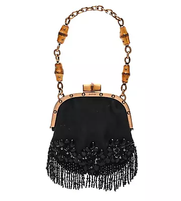 GUCCI By Tom Ford Bamboo Black Beaded Vintage Evening Bag • $975