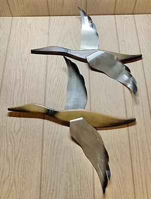 Set Of 2 Vtg Wood & Brass Metal Flying Geese Ducks Wall Hanging MCM Art Décor • $79.99