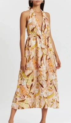 $89 • Buy Aere Size 8 Linen Halter Neck Midi Dress