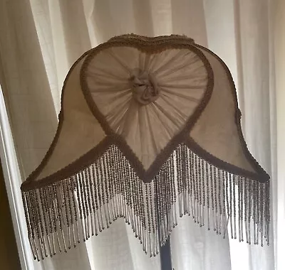 Dale Tiffany Label Vintage Victorian Lampshade Glass Bead Fringe Cream  • $160