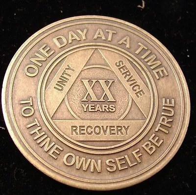 Alcoholics Anonymous AA 20 Year Bronze Medallion Token Coin Chip Serenity Sober • $6.01