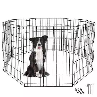 Folding Metal Dog Crate Double Door Dog Crates W/ Tray Pan 24  36  42  • $38.58