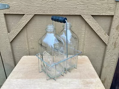 Oberweis Dairy Glass Milk Bottle Lot 2 In Wire Carrier Tote 2 Each Half Gallon • $35.79