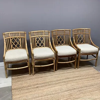 4 Bamboo Mid Century Modern Chairs Rattan Dining Room Chair MCM Upholstered • $2500