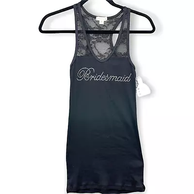 Zenana Outfitters Women Tank Black Bridesmaid Rhinestone Lace Racerback Size M • $9