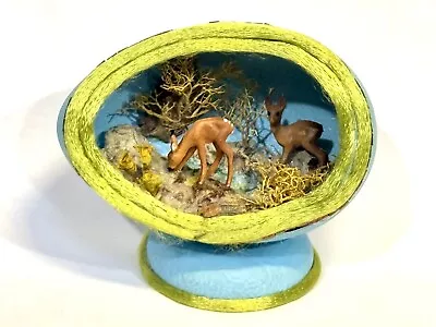 Vtg Real Egg Diorama Easter Blue Painted Deer Trees Green Forest Ornament Stand • $19.99