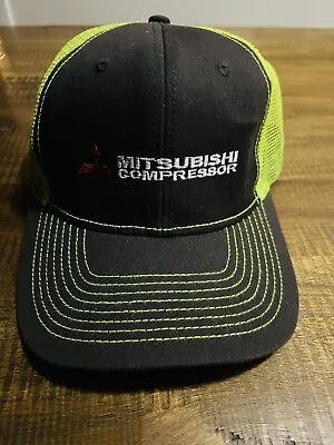 Mitsubishi Compressor Gray Yellow Trucker Mesh SnapBack Cap Embroidered Logo • $13.99