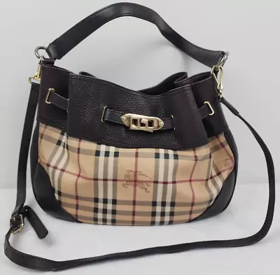 Burberry Medium Willenmore Haymarket Check Ladies Hobo PVC And Leather Bag • $599.99