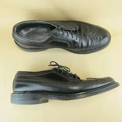 Vintage Long Wing Oxford Brogue Pebbled Leather US 8.5 D Men Black 57715 • $34.16