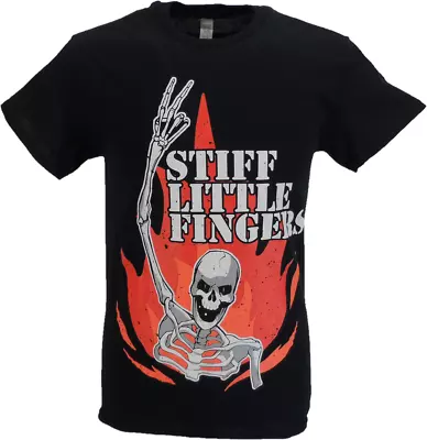 Mens Black Official Stiff Little Fingers Skeleton Flame T Shirt • £17.99