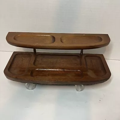 Mens Wooden Dresser Organizer Jewelry Trinket Keeper 2 Tier Tray • $12.50