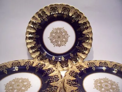 Six Copelands Encrusted Gold Jeweled Cobalt Dinner Plates Collamore 10 Inch • $499.99