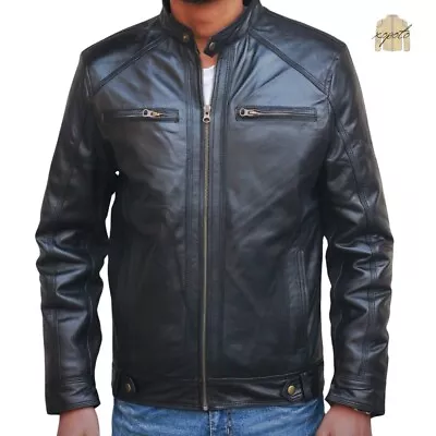 Classic Black Leather Moto Jacket • $130