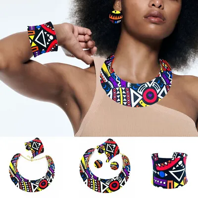 African Necklace Bracelet Earrings Set Bohemian Choker Statement Collar Jewelry • $18.79