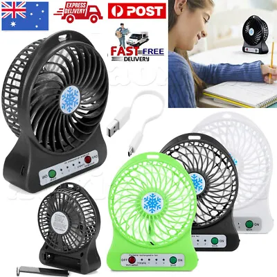 Mini Desk Fan USB Rechargeable Battery Operated Fan With LED Light Portable Sale • $6.99