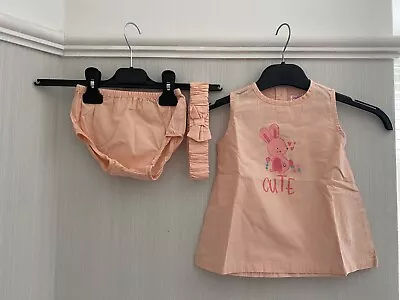 Baby Girls 3-piece Shift Dress Knickers And Headband Set 3-6 Months  • £10