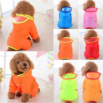 Puppy Hooded Rain Coat Dog Pet Waterproof Jacket Outdoor Casual Raincoat • £8.55