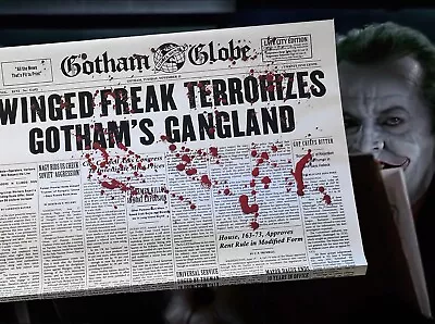 1989 Batman Prop Newspaper - Bloody Gotham Globe Replica Winged Freak Keaton • $3500