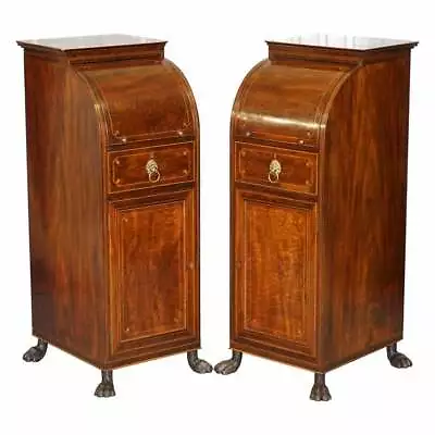 Pair Of Antique Regency Flamed Mahogany & Gilt Bronze Drinks Cabinet Pedestals • $6222.75