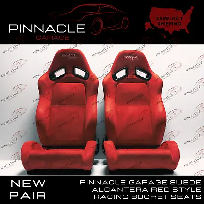 NEW Pinnacle Garage Adjustable Universal Racing Seats Red Suede Pair & 2 Sliders • $799.99