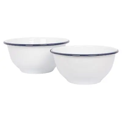 2pc Blue White Enamel Mixing Bowl Set Deep Kitchen Baking Cooking Salad Bowls • £13