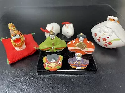 Amazing Set Of Japanese Clay Bells (Dorei) Figures Rabbits And Tiger VINTAGE • $18.99