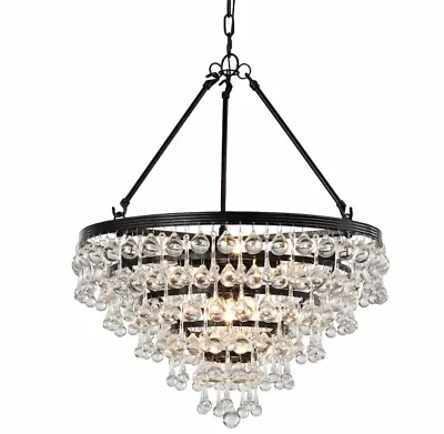 NEW 24  Restoration Hardware Style Bronze & Crystal Drop Round Chandelier $1300 • $898