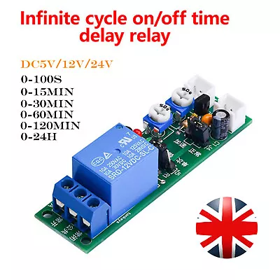 5V 12V 24V DC Infinite Cycle Delay Timer Relay Turn On-off Switch Loop Module UK • £6.89