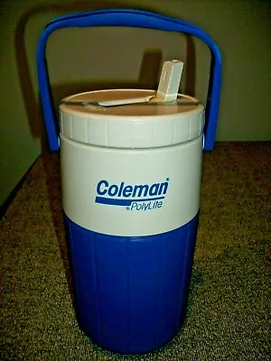 Vintage Coleman Polylite 1/2 Gallon Water Cooler Jug #5590 Blue/White • $16.99