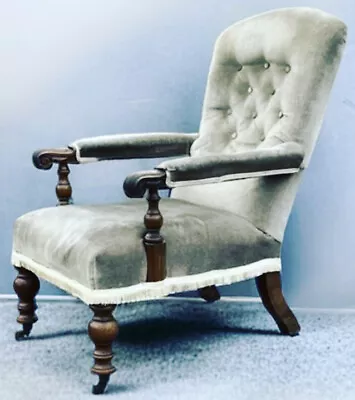 Victorian Library Armchair With Mahogany Frame On Brass Castors. • £995