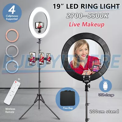 19  Dimmable LED Ring Fill Light With 4 Phone Holder Stand Studio Lighting Lamp • $83.97