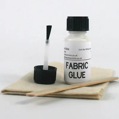 FABRIC GLUE Strong Adhesive Textile Repair Kit Inc. Brush & Patch For Craft Etc • £6.95