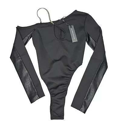 Maniere De Voir Bodysuit Size 8 Black One Shoulder Cut Out Asymmetric • $9.01
