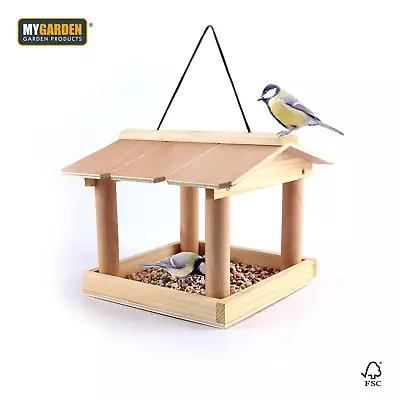 Wooden Hanging Bird Table Feeder - Wild Garden Feeding Station With Tree Bracket • £7.89