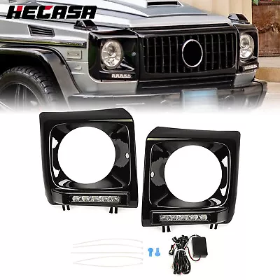 Black Headlight Bezel For 90-18 Mercedes Wagon G500 W463 G63 9040/040 W/ LED DRL • $98.50