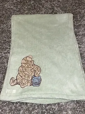Classic Winnie The Pooh Sage Green Baby Blanket Honey Pot Lovey Soft 40x30 • $20