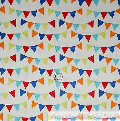 BonEful Fabric Cotton Quilt White Red Blue Happy Birthday Flag Banner Kid SCRAP • £0.31