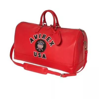 Avirex Red Duffle Leather Bag Genuine Handmade Leather Overnight Travel Bag • $149.99