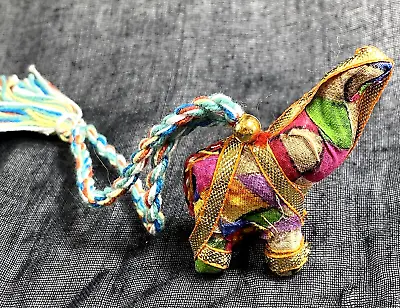 Tiny Multi- Color Metallic Fabric Elephant Ornament On Braided Tassel Loop India • $4.50