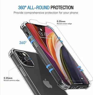 Clear Case For IPhone 12 / IPhone 12 Pro / 12 Mini And Glass Screen Protectors • $14.24