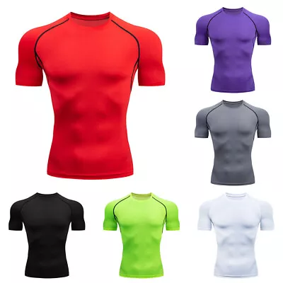 Men's Compression Athletic Fitness Shirt Base Layer Tops Sports Gym Tight Dry  • £6.18