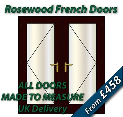 Rosewood UPVC French Doors - NEW - BRASS Handles GOLD Spacer Bars • £553.85