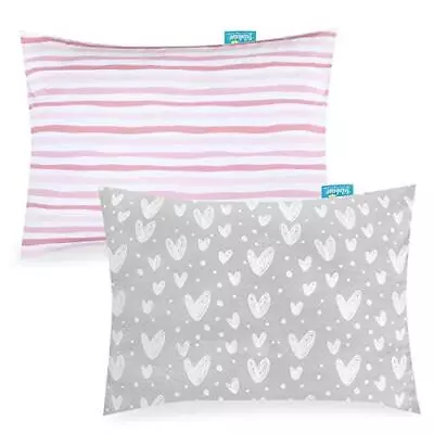 Toddler Kids Pillowcase For 14x19 Inch (Pack Of 2) Gray Heart & Pink Strip • $26.19