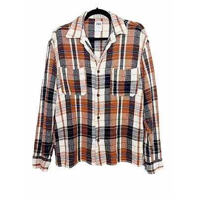 Zara Textured Plaid Button Down Flannel Shirt Men Size L Overshirt Shacket • $30