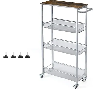 4 Tier Metal Rolling Utility Cart Silm Kitchen Storage & Organizer Serving Cart • $28.90