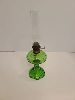 Pretty Green Moon Bullseye Pattern Miniature Glass Oil Lamp W/acorn Burner • $79.99