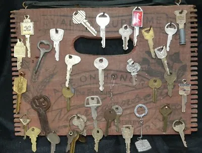 Vintage KEY Collection Car Skeleton Keys Wall Decoration Decor Wood Crate Lock • $75