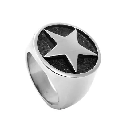 Vintage Five Pointed Star Pentagram Ring Stainless Steel Biker Ring Size 7-13 • $11.98